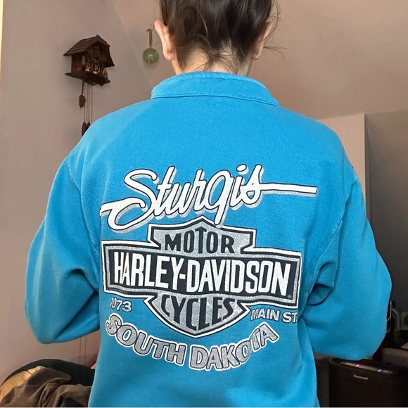 Vintage sweater shirt sturgis HD size small turquoise motorcycle retro - Picture 7 of 7
